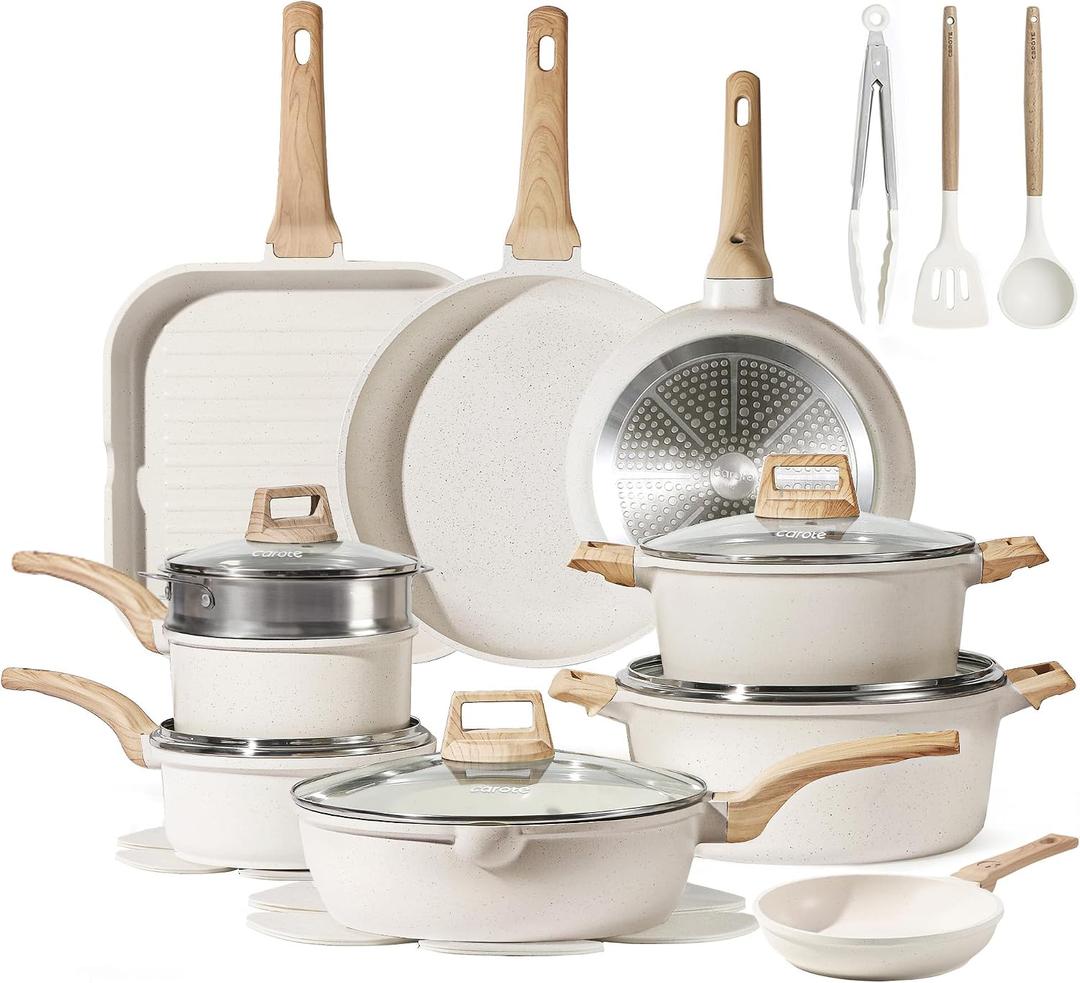 CAROTE Pots and Pans Set Nonstick, Cookware Set Induction Kitchen Cooking Set 26cs w/Frying Pans & Saucepans& Grill Pan, 26 Piece
