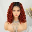 MISS FANCY 16 Inch Burgundy Short Bob Braided Wig for Black Women - 4x4 Lace Front Glueless Faux Locs & Twist Braids with Baby Hair, Synthetic Protective Style (#T2/350)