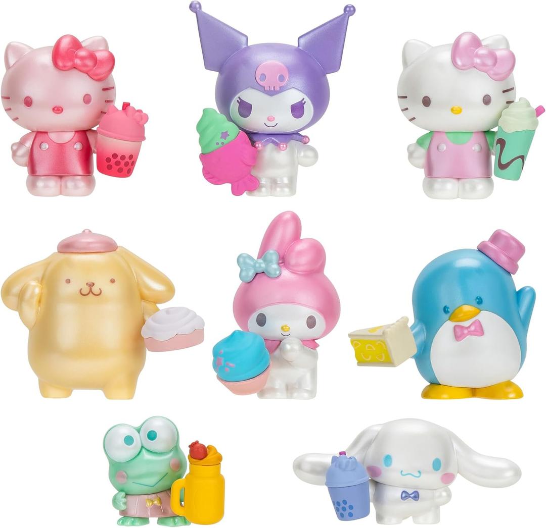 Hello Kitty and Friends Sweet Snacks 8-Pack with Mix and Match Sweet Accessories - 2 Figures - Hello Kitty, My Melody, Kuromi, Cinnamoroll, Pompompurin, Keroppi, and Tuxedosam