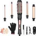 5 in 1 Curling Wand Set, Curling Iron Set with Curling Brush and 4 Interchangeable Ceramic Barrel Curling Wand (0.35-1.25), Fast Heating, Heat Protective Glove & 2 Clips