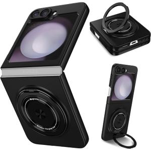 Magnetic Case for Samsung Galaxy Z Flip 6, [Compatible with MagSafe] Military Grade Shockproof Slim fit Samsung Z Flip 6 Phone Case with Magnetic Ring Kickstand, Black