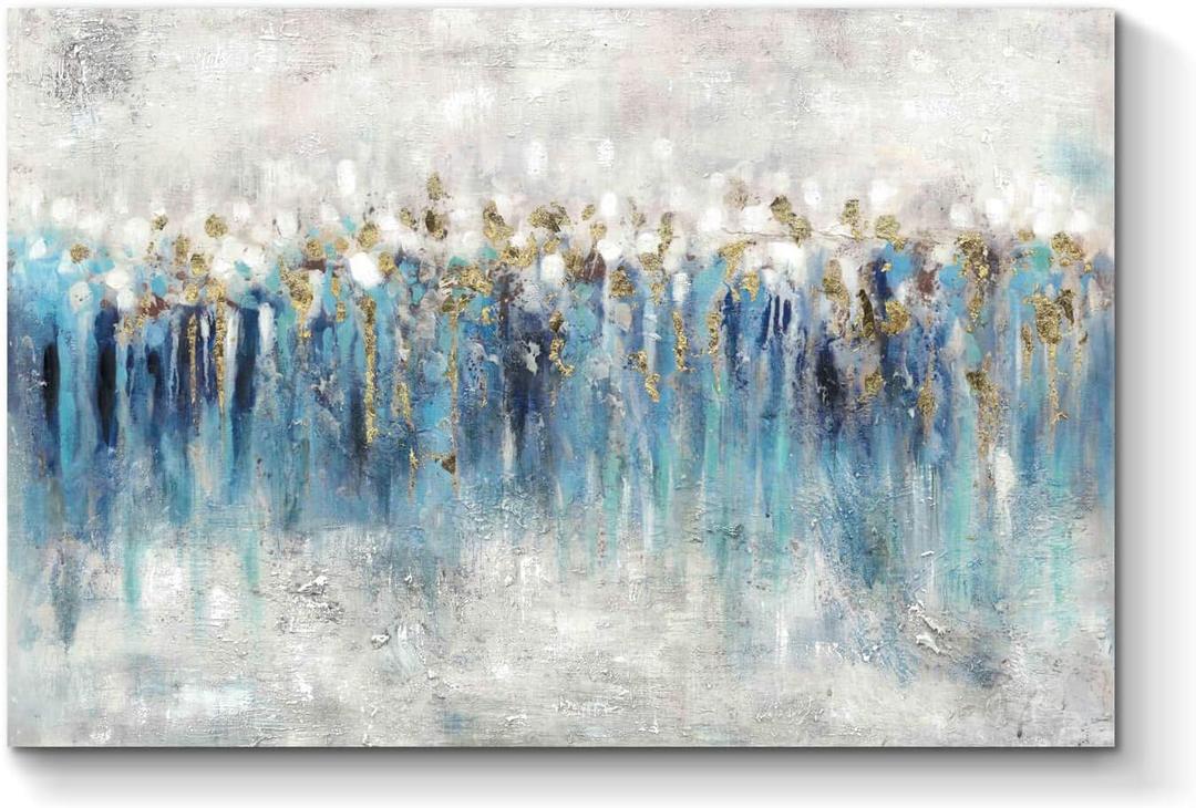 TAR TAR STUDIO Abstract Artwork Canvas Wall Art: Gray and Blue Painting Modern Picture for Living Room (36''W x 24''H, Multiple Sizes)