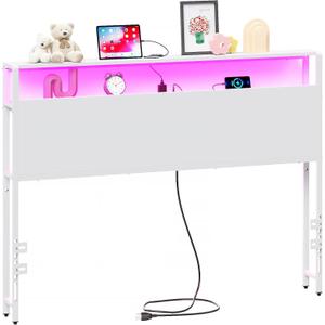 Merronix Full Sized Headboard with 2 Tiers Storage Shelves, Sturdy and Stable Headboard with Charging Station, USB Ports and LED Light for Full Bed Frame, White