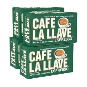 Café La Llave Espresso Ground Coffee, Dark Roast, 10 OZ, Pack of 4 (EXP 05/20/28)