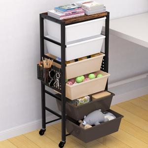 Rolling Cart with Drawers, Rolling Storage Cart with Large Plastic Drawers & Wooden Tabletop, Utility Cart with Pegboards & Basket, Storage Drawers Cart for Living Room, Classroom, Bedroom, Office