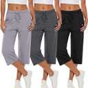 Neer 3 Pack Women's Capri Pants, Wide Leg Basic Sweatpants Lounge Loose Fit Casual Drawstring Yoga Capris with Pockets