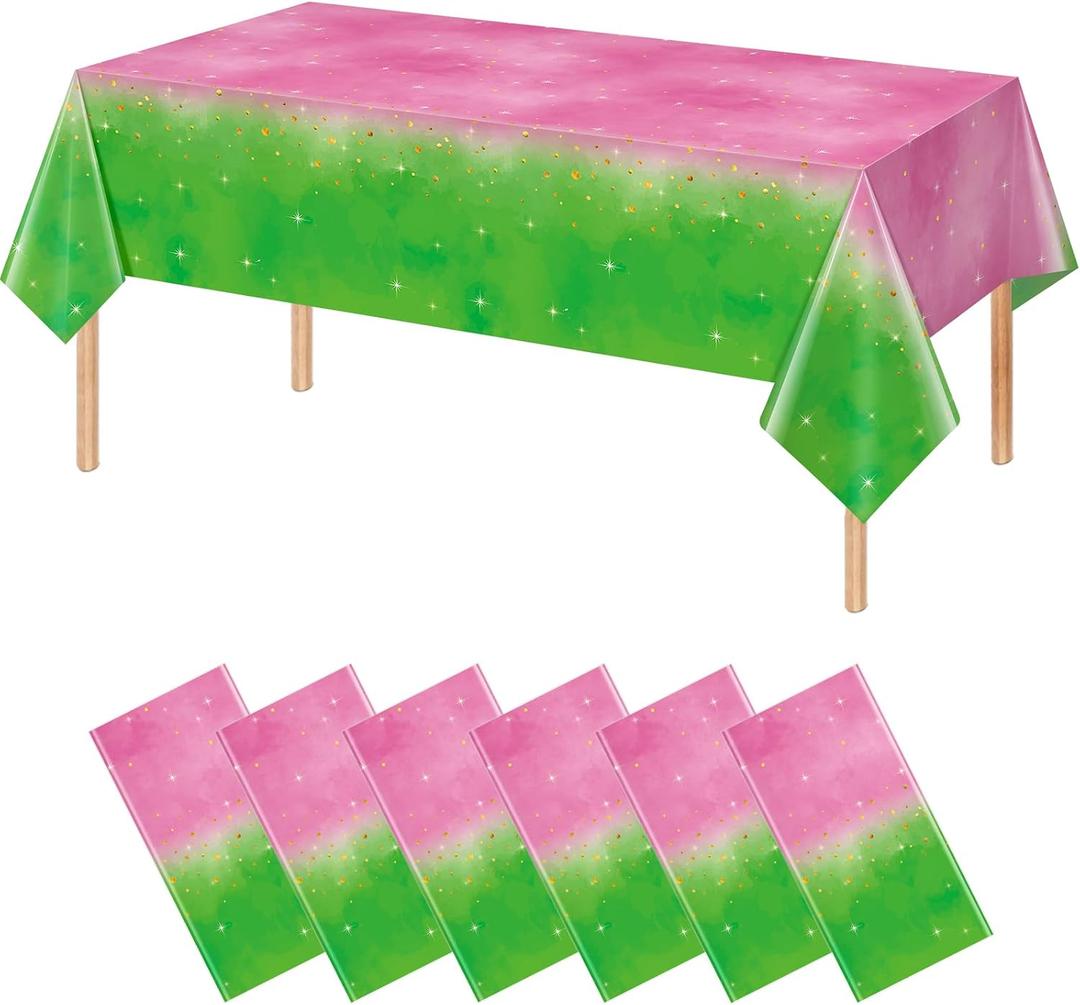 6pcs 54x108Inch Witch Party Decorations Tablecloth,Pink and Green Disposable Rectangle Plastic Table Cloth,Witch Theme Table Cover for Kids Baby Shower Wedding Birthday Party Supplies Decors