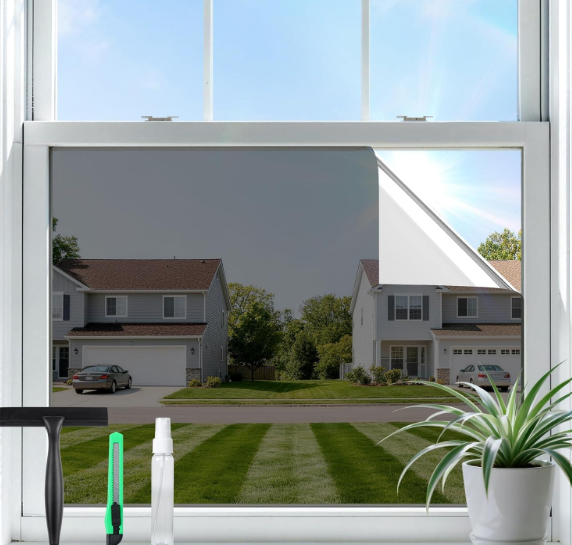 rabbitgoo Window Privacy Film, Black Silver, 23.6" x 78.7"
Window Tint for Home One Way Privacy Window Film UV Blocking Heat Control Static Cling No Glue Daytime Privacy See Out Not in