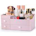 ONXE Makeup Organizer with Drawers,Large Capacity Countertop Organizer for Vanity,Bathroom and Bedroom Desk Cosmetics Organizer for Skin Care,Brushes, Eyeshadow, Lotions, Lipstick, Nail Polish (Pink)