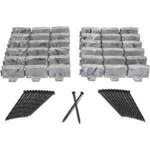 EasyFlex No-Dig Landscape Edging with Anchoring Spikes, 2.7 in Tall Decorative Stone-Look Garden Border, 15 Foot Kit, Slate Gray