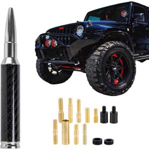 Carbon Fiber 50 Cal Bullet Antenna Fits for GMC Sierra Chevy Silverado 1500 Dodge Ram Jeep Ford Raptor Bronco Accessories,Universal Truck Antenna (Carbon Fiber+Silver)