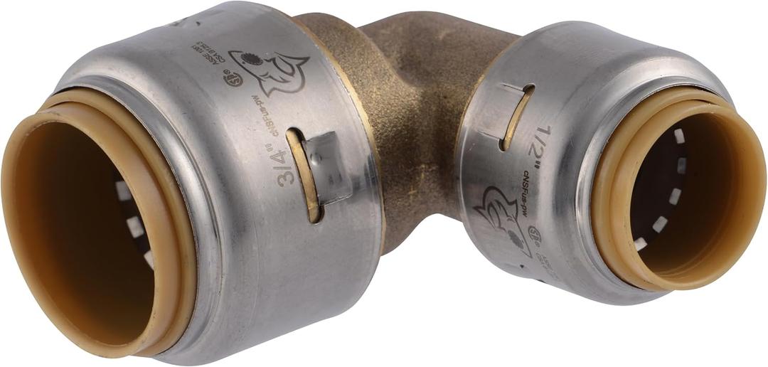SharkBite Max 3/4 Inch x 1/2 Inch 90 Degree Reducing Elbow, Push to Connect Brass Plumbing Fitting, PEX Pipe, Copper, CPVC, PE-RT, HDPE, UR274A