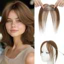 Benehair Clip on Bangs Human Hair, Front Hair Extensions for Women Hair Pieces with Temples for Daily Wear (Medium Brown)