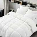 Goose Feather Down Comforter Queen Size, White 100% Cotton Duvet Insert, All Season Hotel Bedding Fluffy Cotton Comforter with Corner Tabs (White, Queen)