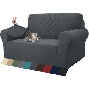 ZNSAYOTX 1 Piece Jacquard Couch Covers for 2 Cushion Couch High Stretch Loveseat Slipcover for Pets Dogs Anti Slip Love Seat Sofa Slipcover Furniture Protector (Loveseat, Dark Grey) (Medium (55"-69"))
