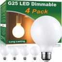 Vinaco Dimmable G25 LED Globe 2700K Warm White, 4 Pack G25 Vanity Light Bulbs 450LM, Matt Opal Glass G 25 Bulb LED 6W Equivalent 60W 120V, E26 Flicker Free G 25 led Bulb for Bathroom Vanity Mirror