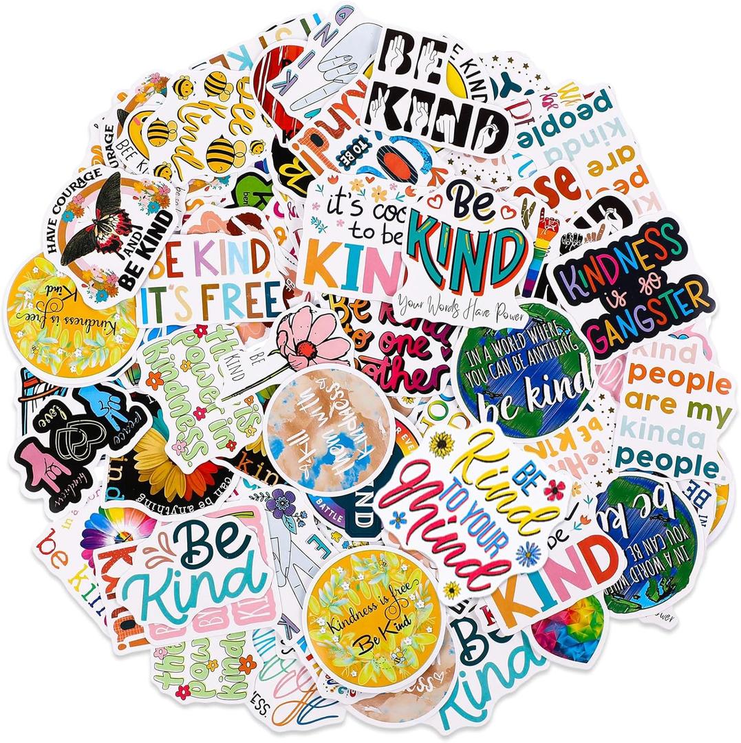 Tenceur 20pcs Be Kind Stickers Kindness Decals Waterproof Motivational Letter Quotes Stickers Inspirational Water Bottle Decals for Scrapbook Teachers Student