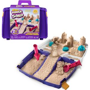Kinetic Sand, Folding Sand Box with 2lbs Play Sand, 7 Molds & Tools, Storage Case, Sensory Toys, Holiday Gifts & Stocking Stuffers for Kids Ages 3 and up