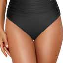 Tempt Me Women High Waisted Bikini Bottom Full Coverage Swimsuit Bottom (Large, Black)