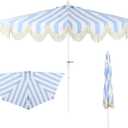 JONATHAN Y Half Umbrella UMB1201J Beverly 9 ft. Designer Classic Scalloped Fringe Market Patio with Crank, Tilt Button and UV Protection in Light Blue/White, White Pole, 108 inches diameter, 97 inches pole length