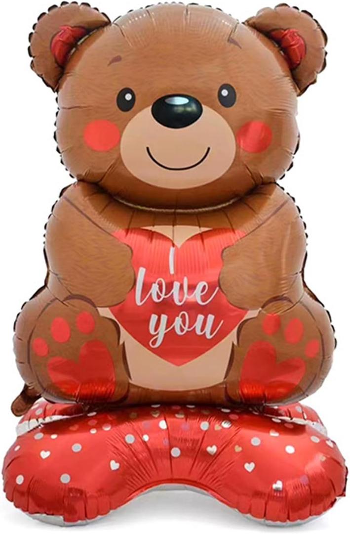 2 x Valentines Day Bear Standing Balloons, 1Pcs Giant 58Inch Bear Aluminum Foil Mylar Balloons for Valentine's Day Birthday Wedding Party Decorations