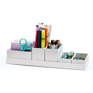 Desk Organizer,Office Desk Accessories,Paperboard Desktop Organizer with Pen Pencil Holder and Sticky Note Tray,Paperclip Storage, L11.8 White (W1-3)