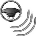 Amiss 3pcs Carbon Fiber Anti-Skid Steering Wheel Cover, Segmented & Butterfly Design, Universal 99% Car Wheel Cover Protector, Grey (Gray)