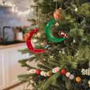 2 x 2pcs Christmas Tree Decorations Moon Ornaments, Hanging Xmas Ornaments Funny Iron Moon Decor with Santa Claus Reindeer Vintage for Xmas Tree New Year Holiday Party Decor