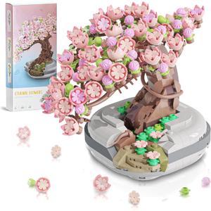 Mini Bricks Cherry Blossom Tree Building Set - Sakura Bonsai DIY Toy, Birthday Gift for Kids 6+ Years Old