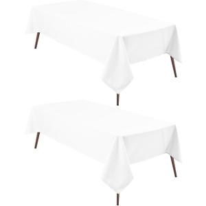 Hiasan 2 Pieces White Rectangle Tablecloth - Waterproof and Spillproof Restaurant Washable Polyester Table Cloth for Dining Room, 60 x 120 Inch
