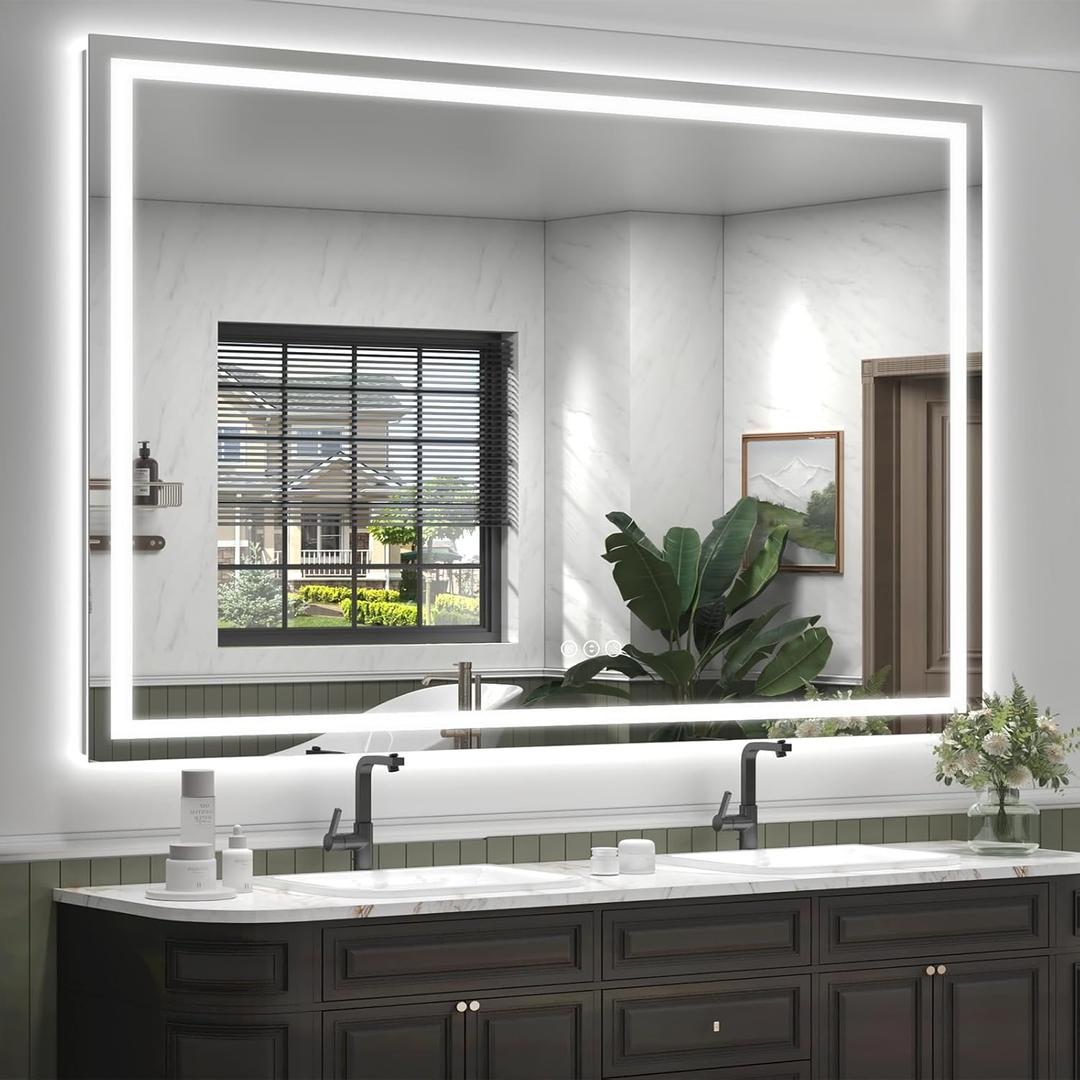 66x48 LED Lighted Mirror for Bathroom Wall Mounted, Dimmable Vanity Mirror with Lights, Anti-Fog, ETL Listed (Backlit and Front Lighted)