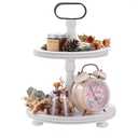 Urban Deco Wooden Decorative Tray Two Tiered Trays Decorations Round Serving Tray with Metal Handle, Wooden Cupcake Stand for Party Tiered Dessert Stand  Retro White Farmhouse Wood Tray