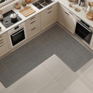 Anti-Slip Corner Kitchen Rug, 1 Piece L-Shaped Floor Mats,Super Absorption Linen Corner Mat for Home,Kitchen (Grey Left-L, 39''X59''X18'')