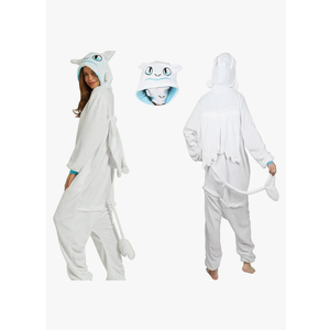 Toothless Onesie Adult Flannel Animal Pajamas Dragon Onesie Costume with Zipper Winter Sleepwear Halloween Cosplay, Size:S