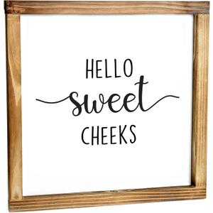 2 x Hello Sweet Cheeks Bathroom Sign Framed 12x12 Inch - Hey Sweet, Wooden Bathroom Signs Farmhouse Sign Hello Sweet Cheeks Bathroom Decor Bath Sign Rustic