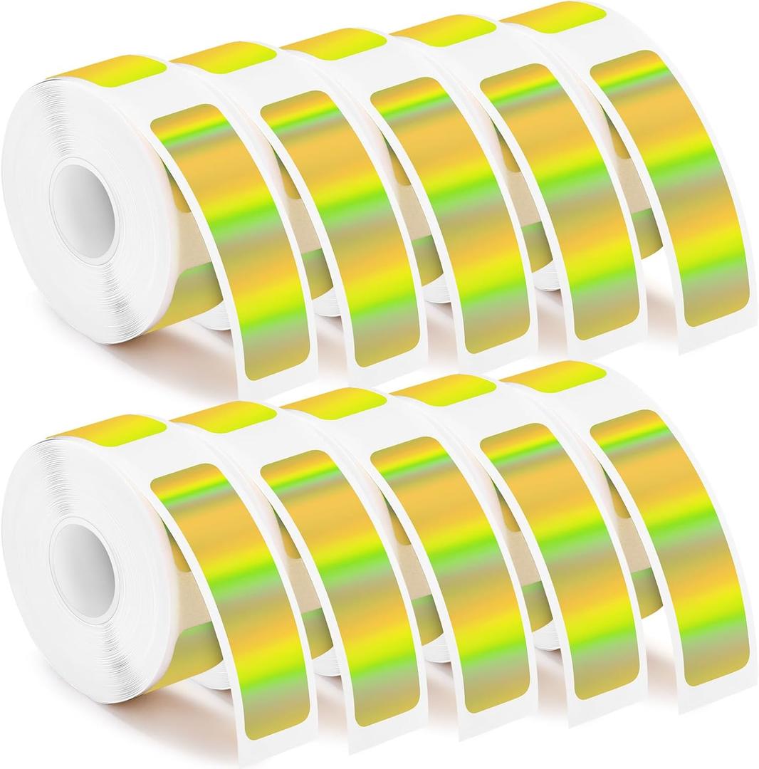 1600 Pcs Label Tapes Laminated Stickers Replacement Compatible with D30 Portable Thermal Label Paper Printer Tapes for Office 160 Pcs/Roll (12 x 40 mm, Laser Gold)