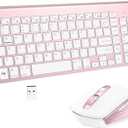 Wireless Keyboard and Mouse Combo, GALENMORO Ergonomic Compact Slim Portable Silent USB Quiet Thin for Windows Computer Desktop PC Laptop - Pink