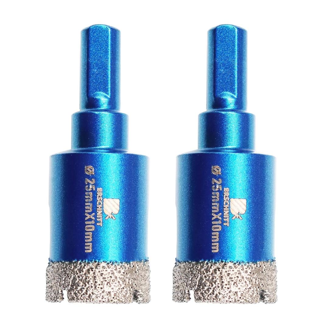 Dry Diamond Core Drill Bit Set,BRSCHNITT 2pcs 1 Inch (25 mm) Diamond Hole Saw Core Drill Bit with Triangle Shank for Porcelain Tile Ceramic Stone Granite Marble, 2 Pack