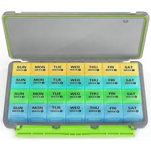 BUG HULL Monthly Pill Organizer, Moisture-Proof Large 28 Days Pill Box with Removable 4 Weeks Pill Case Rows, Medicine Pills Organizers, Travel Pill Organizer with One Month Pill Container-Light Black