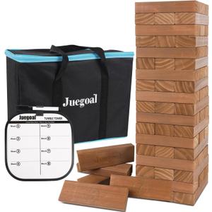Juegoal 54 Piece Giant Tumble Tower Brown for Adult Kids Family, Wooden Block Stacking Game with Gameboard & Canvas Bag, Outdoor Games for Backyard Lawn Party Playing, 6.9 x 6.9 x 24 Inches, X-Large