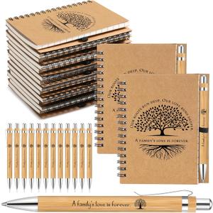 60 Pcs 30 Sets Family Reunion Party Favors Gifts for Guests Family Reunion Notebook Bamboo Pens Bulk Our Roots Run Deep Spiral Notebook with Retractable Pens, Kraft