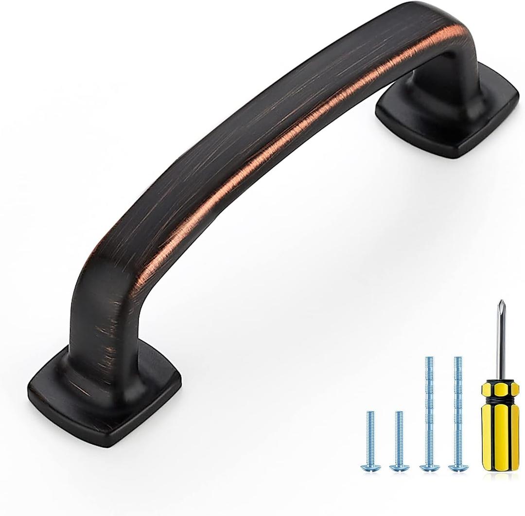 Ravinte Arch Cabinet Pulls 10 Pack Solid 3 Inch Oil Rubbed Bronze Kitchen Cabinet Handles Flat Square Foot Curved Drawer Pulls for Kitchen Cabinet