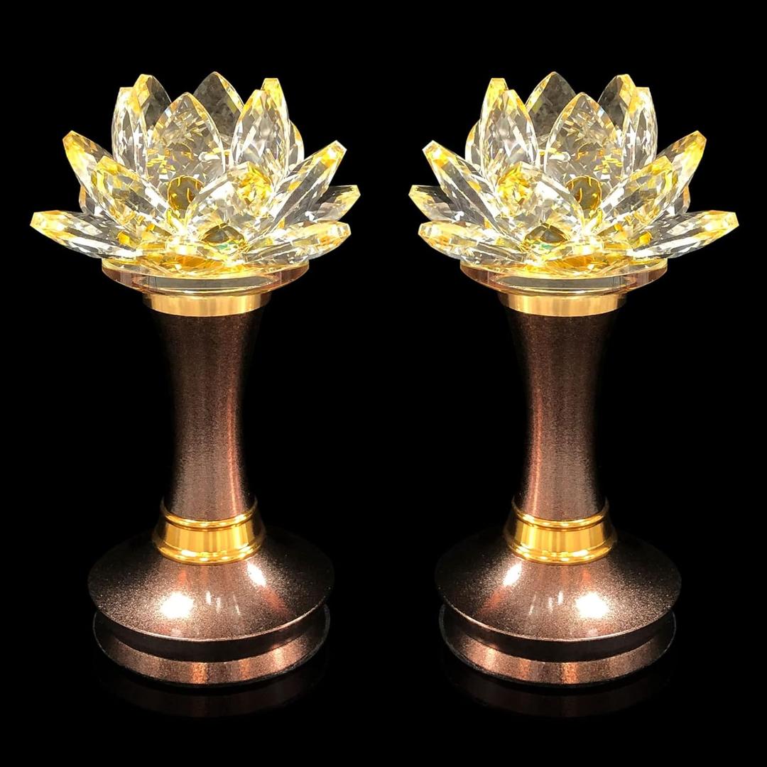 1 Pair Colorful LED Lotus Flower Lamp 7 Color Crystal Buddha Lamp for Cabinet Buddhist Altar - Light Control Crystal Decor Night Light -110V US Plug(6 inch)
