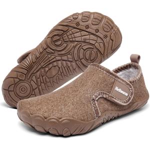 Kids Winter Slippers Cozy Soft Warm Non Slip Fleece House Lightweight Indoor Slippers for Girls Boys (1 Big Kid, Mtk4062-brown)