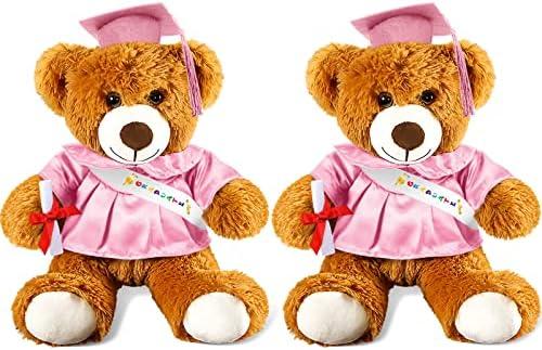 Sotiff 2 Pcs Graduation Bear Plush Stuffed Toy Bear Graduation Gifts Doll Stuffed with Grad Cap for Preschool Kindergarten College Gift(14 Inch, Brown, Pink)