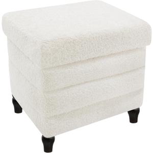 CAROLMADE Folding Storage Ottoman Cube Sherpa Footstool with Wood Legs Ottoman Footrest for Living Room and Bedroom, White 15"x12.6"x15.4" (Soft-whiite)