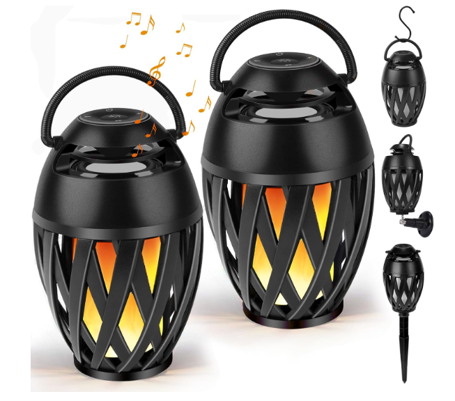 Outdoor Bluetooth Speaker Gifts for Men,Him with LED Flame Effect,Unique Gifts for Men Him Dad，IPX5 Waterproof Portable Tiki Torch Atmosphere Decoration for Party|Patio|Garden with Stake&Hook&Pole, 4 pack