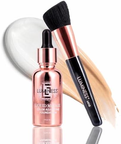 LUMINESS Liquid Mirage w/SPF 50 Color Adjusting Foundation Kit - Color Changing Foundation, SPF 50 Primer & Makeup Brush, Face Makeup for Mature Skin, 4in1 Liquid Foundation, Concealer & Moisturizer, EXP 06/2027