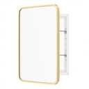 Bathroom Medicine Cabinet with Mirror, 16x24 Inch Gold Recessed Medicine Cabinet with Round Corner Aluminum Alloy Metal Framed.