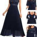 BeryLove Formal Wedding Guest Sequin Cocktail Evening Mother of The Bride Dress (Small, Navy)